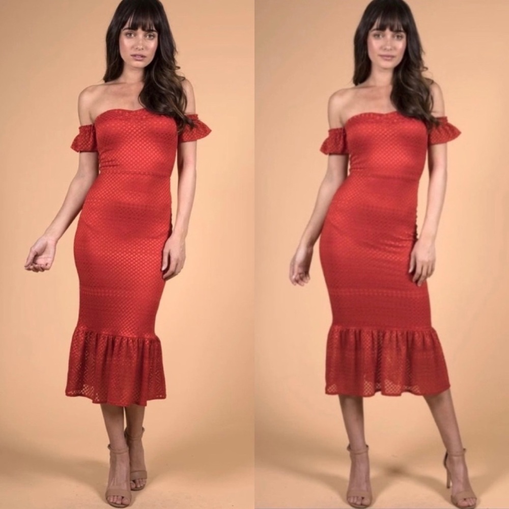 Nightcap Clothing Flutter Sleeve Midi Dress Red